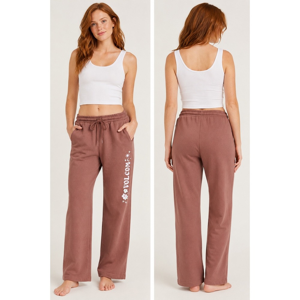 Volcom Womens Clay Brown Wide Leg Graphic‎ Sweatpants B1202501 Small